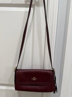 Coach Wine Burgundy Leather Crossbody Bag with Gold Hardware
